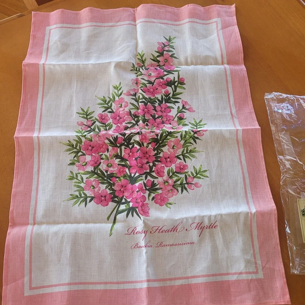 Dan Samuels Australiana Rosy Heath Myrtle Fine Quality Linen Tea Towel 50x70